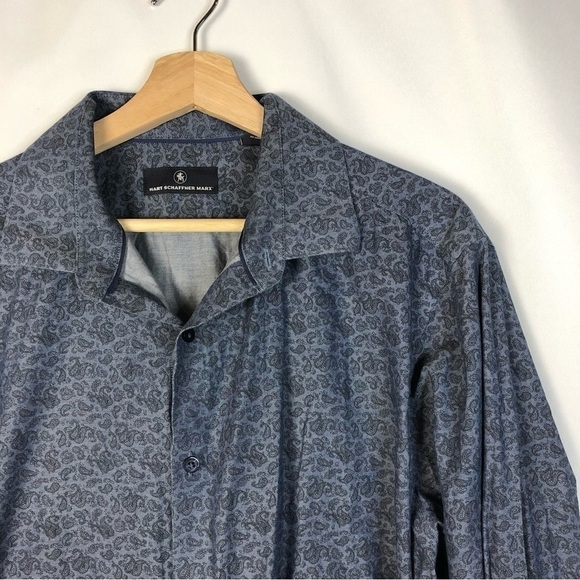 Hart Schaffner Marx Dark Blue Paisley Long Sleeve Button Down XL - Picture 3 of 3